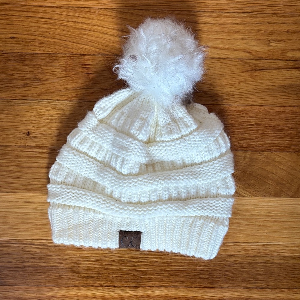 C.C Cream Knit Pom-Pom Beanie